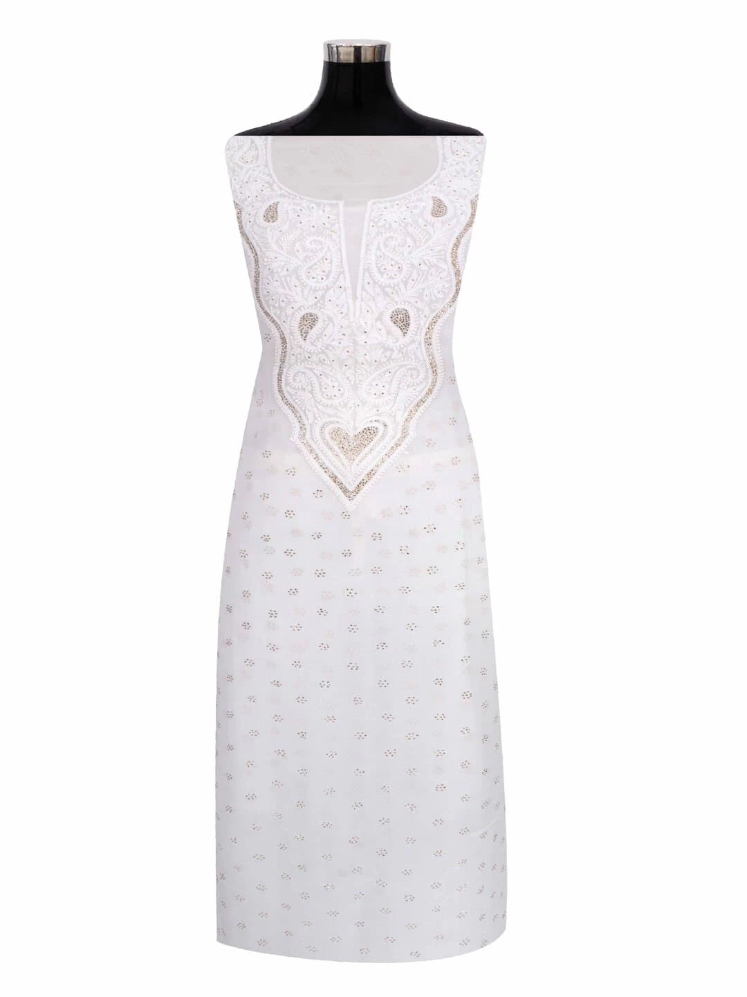Ada Hand Embroidered White Georgette Lucknowi Chikankari Unstitched Kurta Piece With Muqaish Work A462273