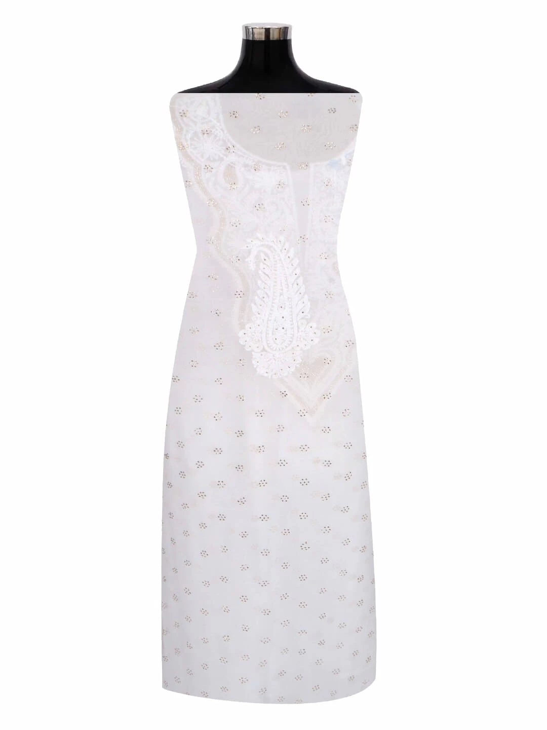 Ada Hand Embroidered White Georgette Lucknowi Chikankari Unstitched Kurta Piece With Muqaish Work A462273