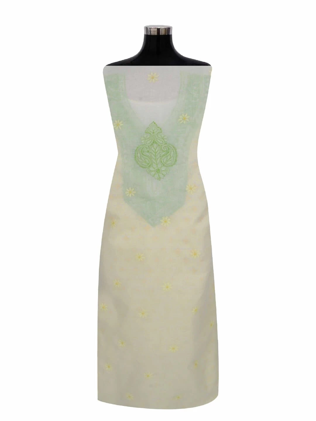 Ada Hand Embroidered Lemon Cotton Lucknowi ChikanKari Unstitched Kurta Piece 01A204271