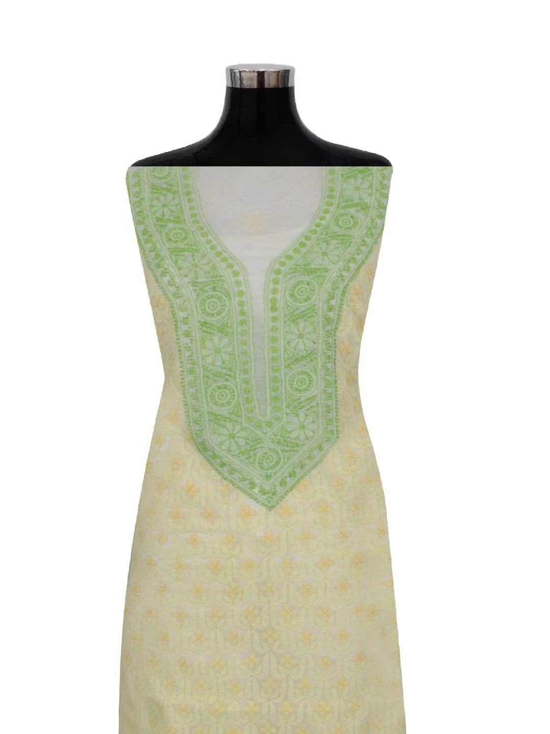 Ada Hand Embroidered Lemon Cotton Lucknowi ChikanKari Unstitched Kurta Piece 01A204271