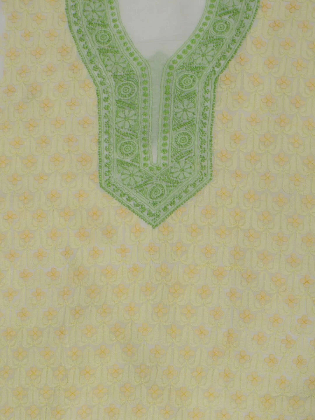 Ada Hand Embroidered Lemon Cotton Lucknowi ChikanKari Unstitched Kurta Piece 01A204271