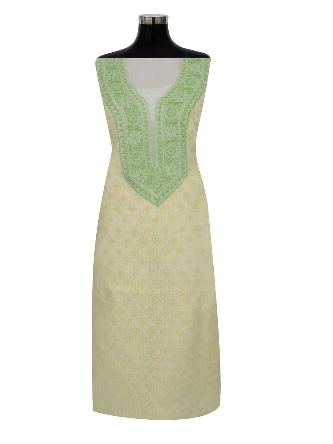 Ada Hand Embroidered Lemon Cotton Lucknowi ChikanKari Unstitched Kurta Piece 01A204271