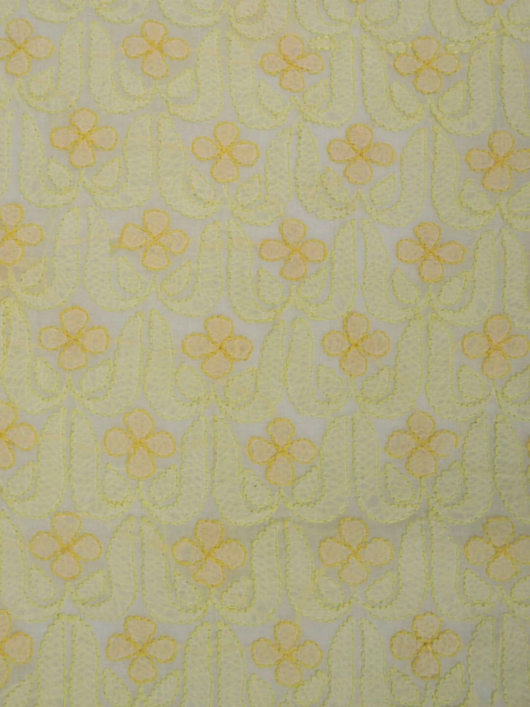 Ada Hand Embroidered Lemon Cotton Lucknowi ChikanKari Unstitched Kurta Piece 01A204271