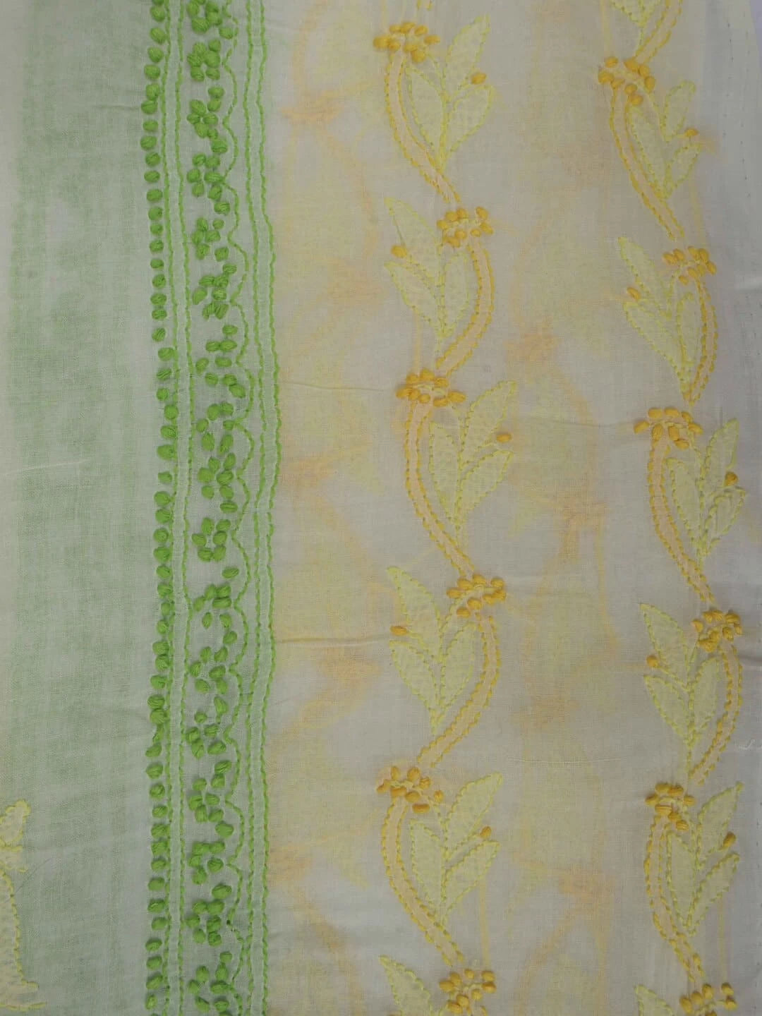 Ada Hand Embroidered Lemon Cotton Lucknowi ChikanKari Unstitched Kurta Piece 01A204271