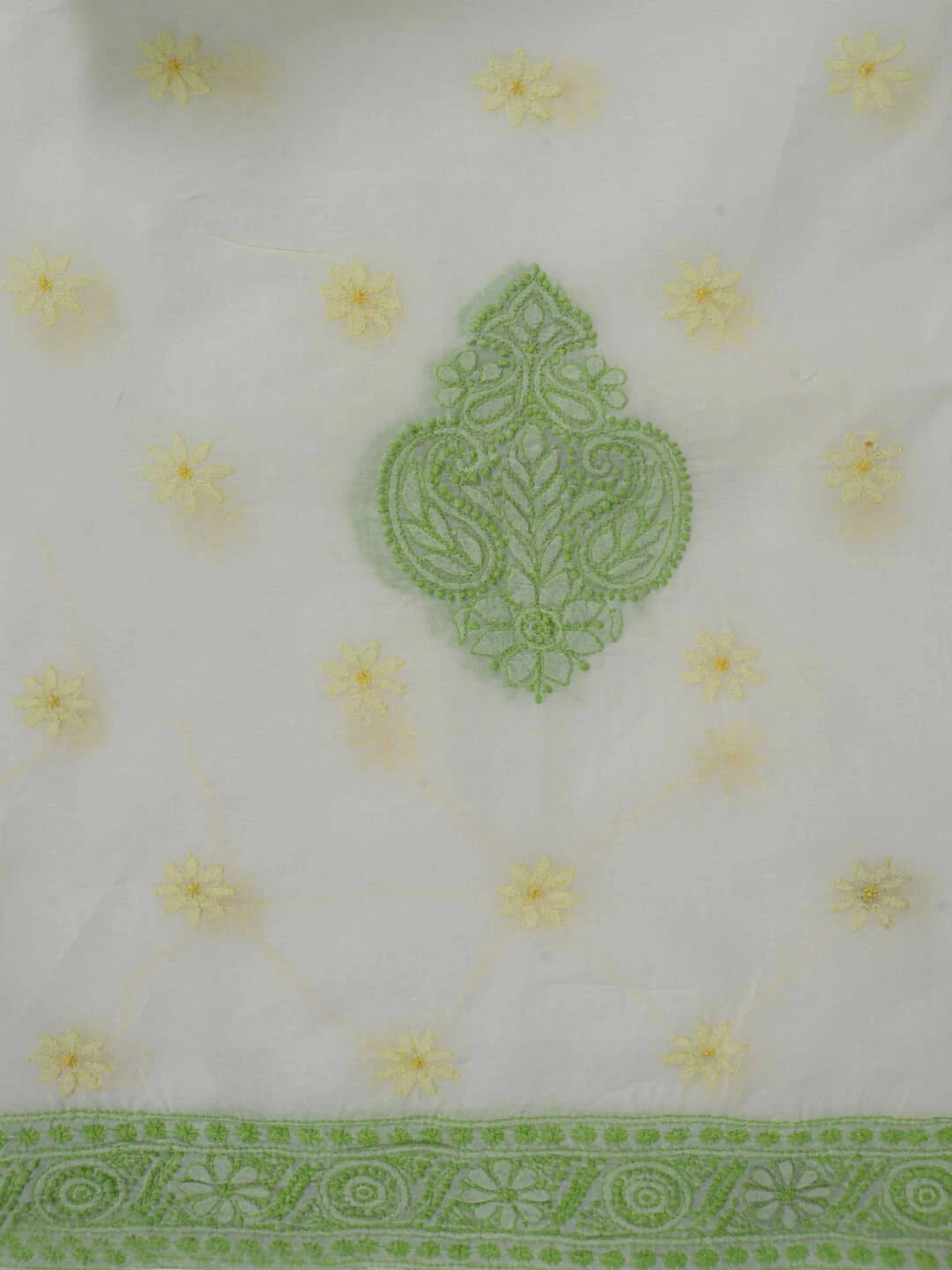 Ada Hand Embroidered Lemon Cotton Lucknowi ChikanKari Unstitched Kurta Piece 01A204271