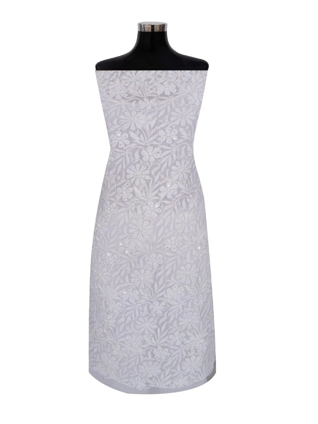 Ada Hand Embroidered White Georgette Lucknowi Chikankari Unstitched Kurta Piece With Cutdana Work 01A209216
