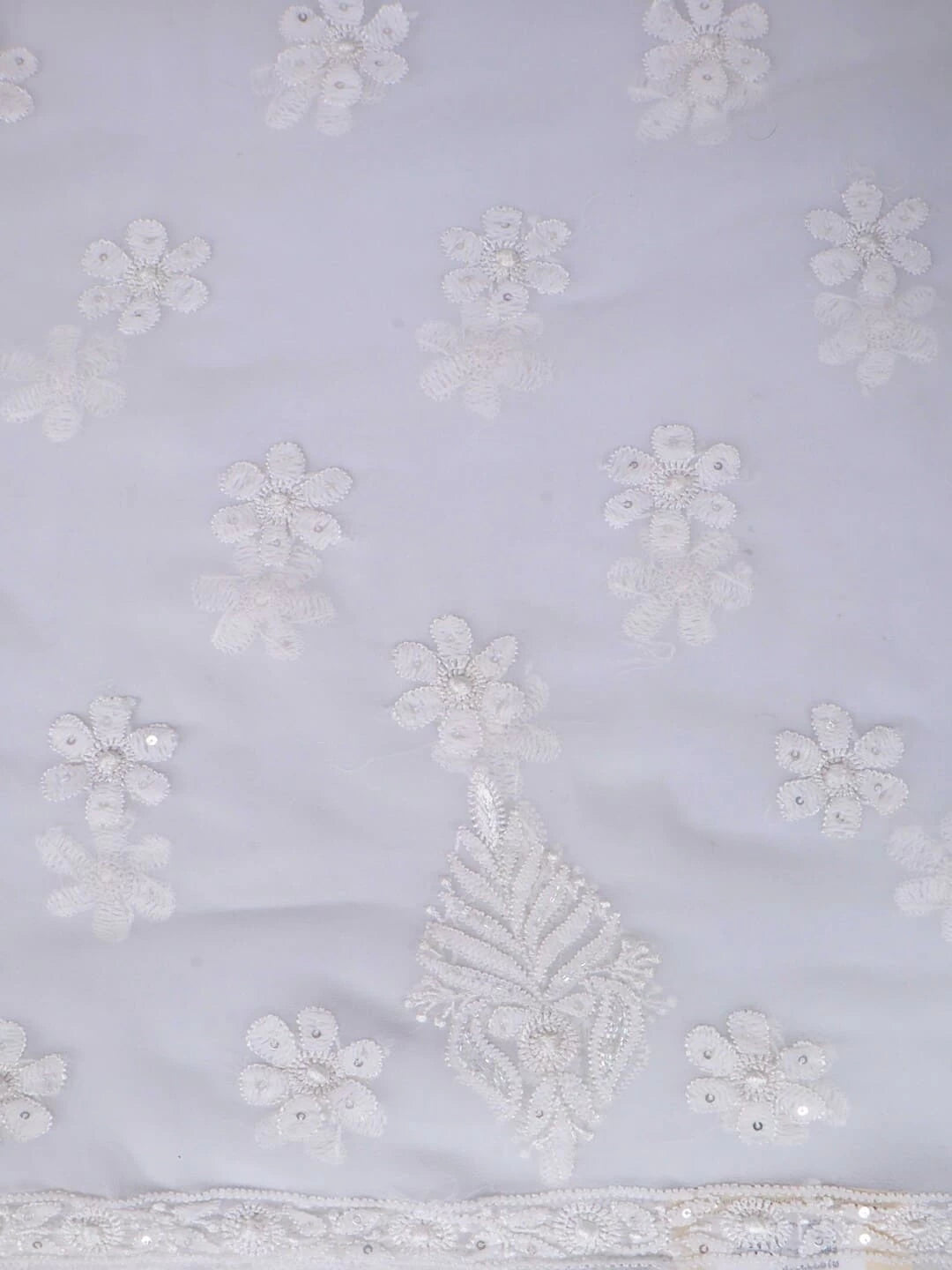 Ada Hand Embroidered White Georgette Lucknowi Chikankari Unstitched Kurta Piece With Cutdana Work 01A209216