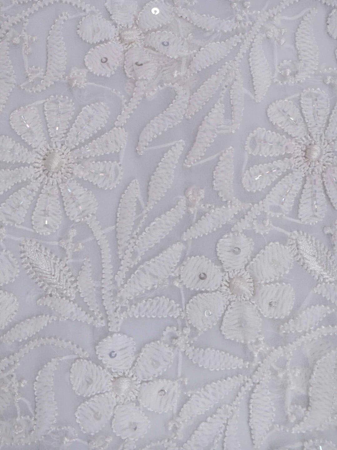 Ada Hand Embroidered White Georgette Lucknowi Chikankari Unstitched Kurta Piece With Cutdana Work 01A209216