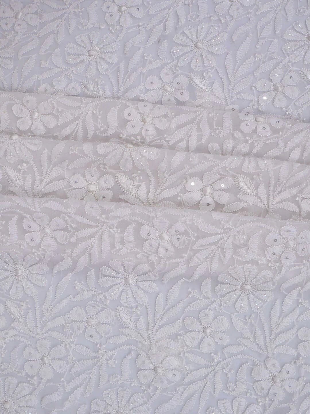 Ada Hand Embroidered White Georgette Lucknowi Chikankari Unstitched Kurta Piece With Cutdana Work 01A209216