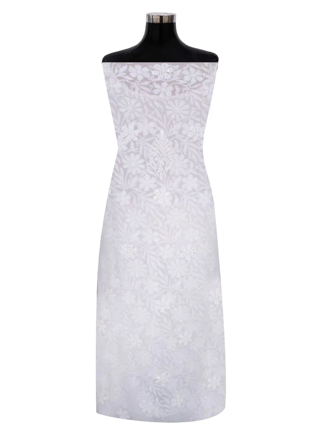 Ada Hand Embroidered White Georgette Lucknowi Chikankari Unstitched Kurta Piece With Cutdana Work 01A209216