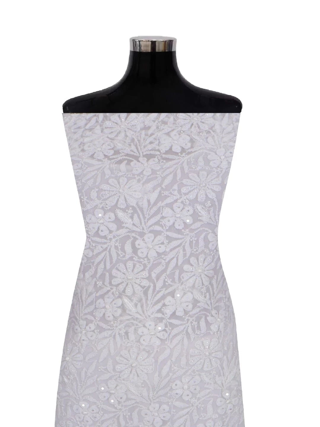 Ada Hand Embroidered White Georgette Lucknowi Chikankari Unstitched Kurta Piece With Cutdana Work 01A209216