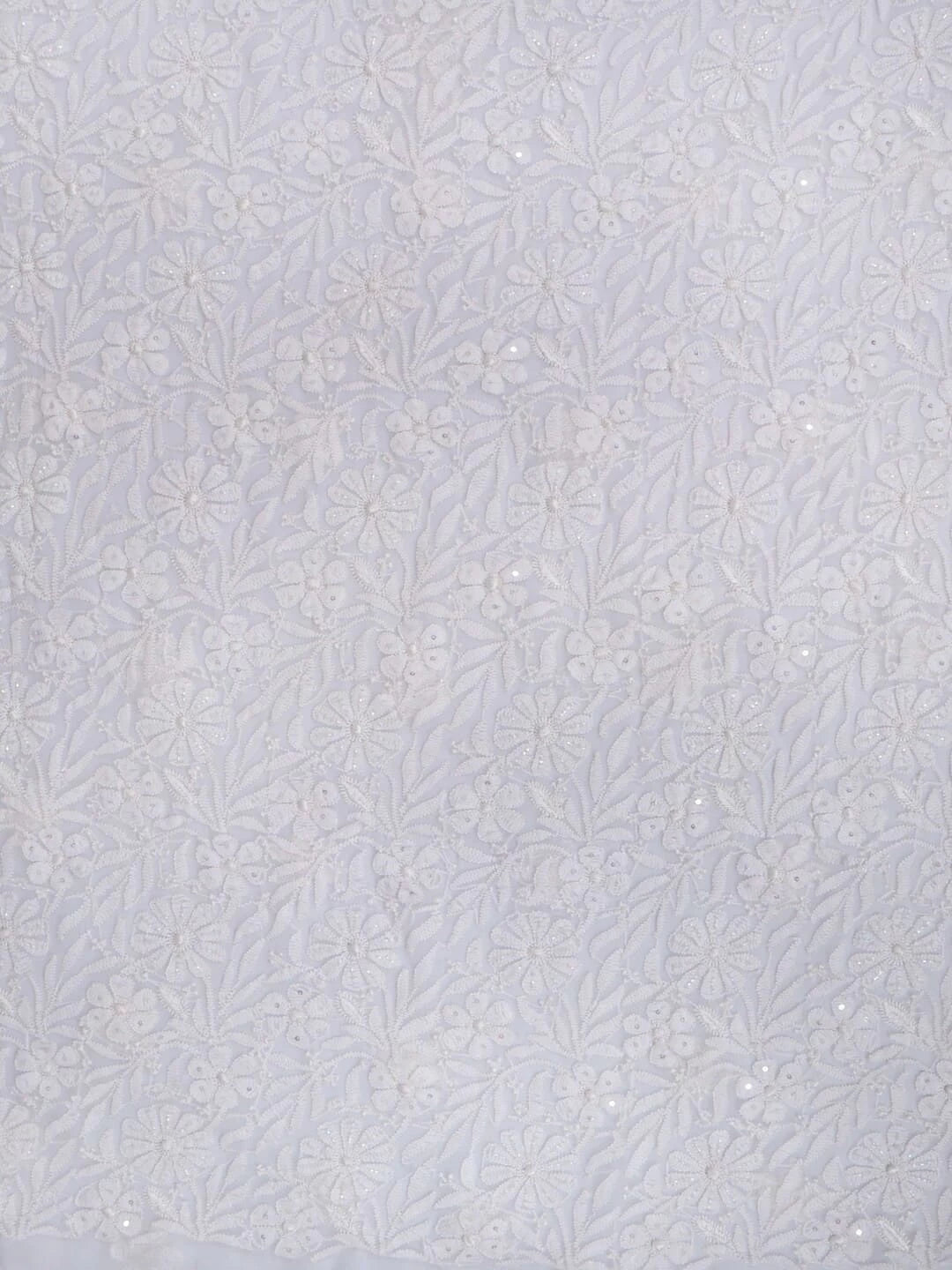 Ada Hand Embroidered White Georgette Lucknowi Chikankari Unstitched Kurta Piece With Cutdana Work 01A209216