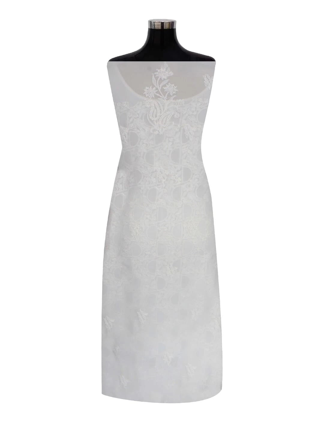 Ada Hand Embroidered White Georgette Lucknowi Chikankari Unstitched Kurta Piece A416758