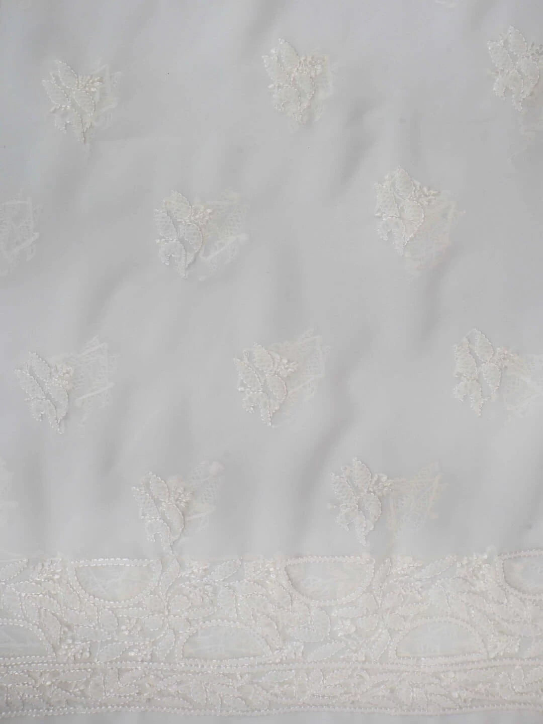 Ada Hand Embroidered White Georgette Lucknowi Chikankari Unstitched Kurta Piece A416758
