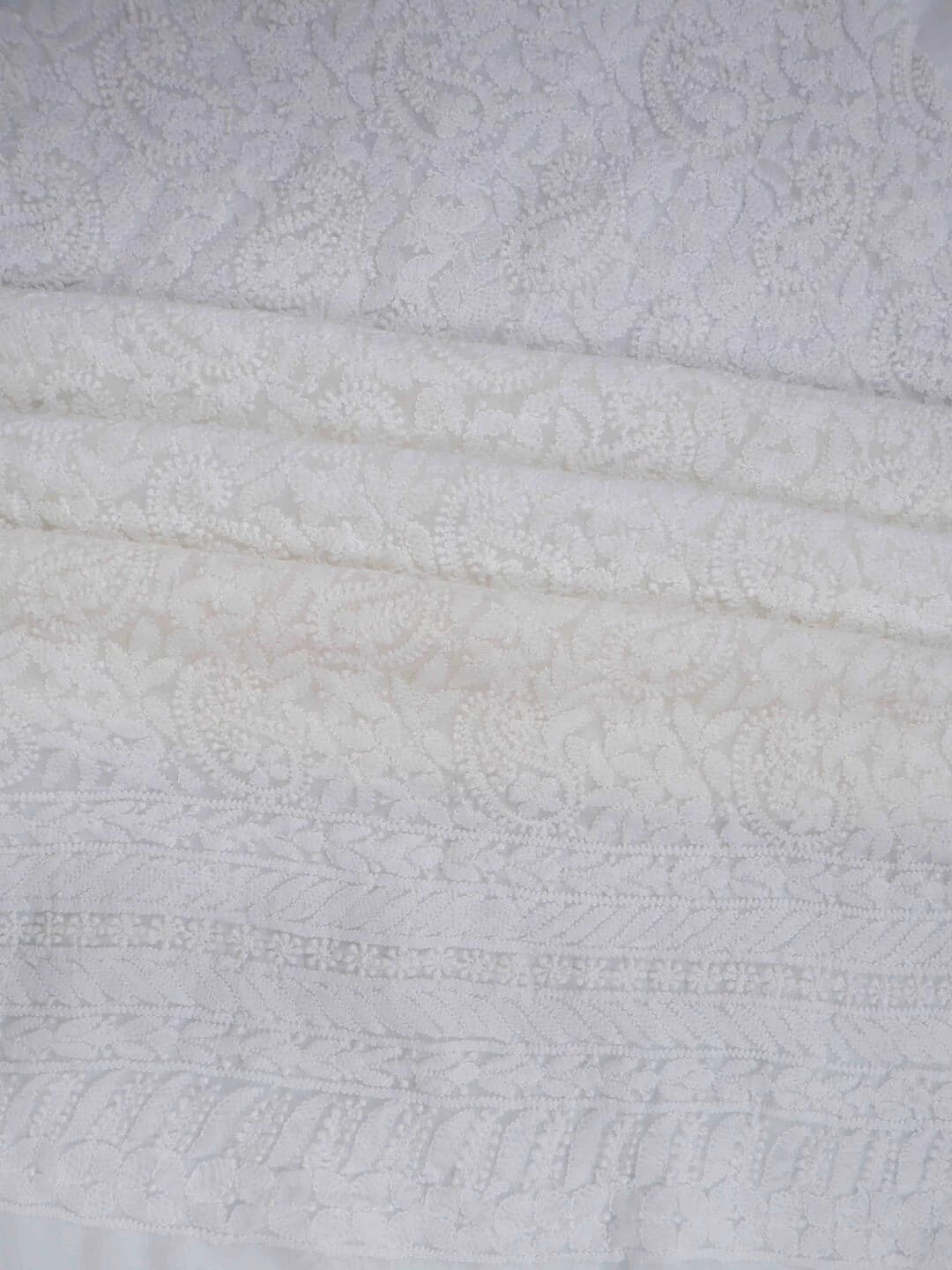 Ada Hand Embroidered White Georgette Lucknowi Chikankari Unstitched Kurta Piece A618888