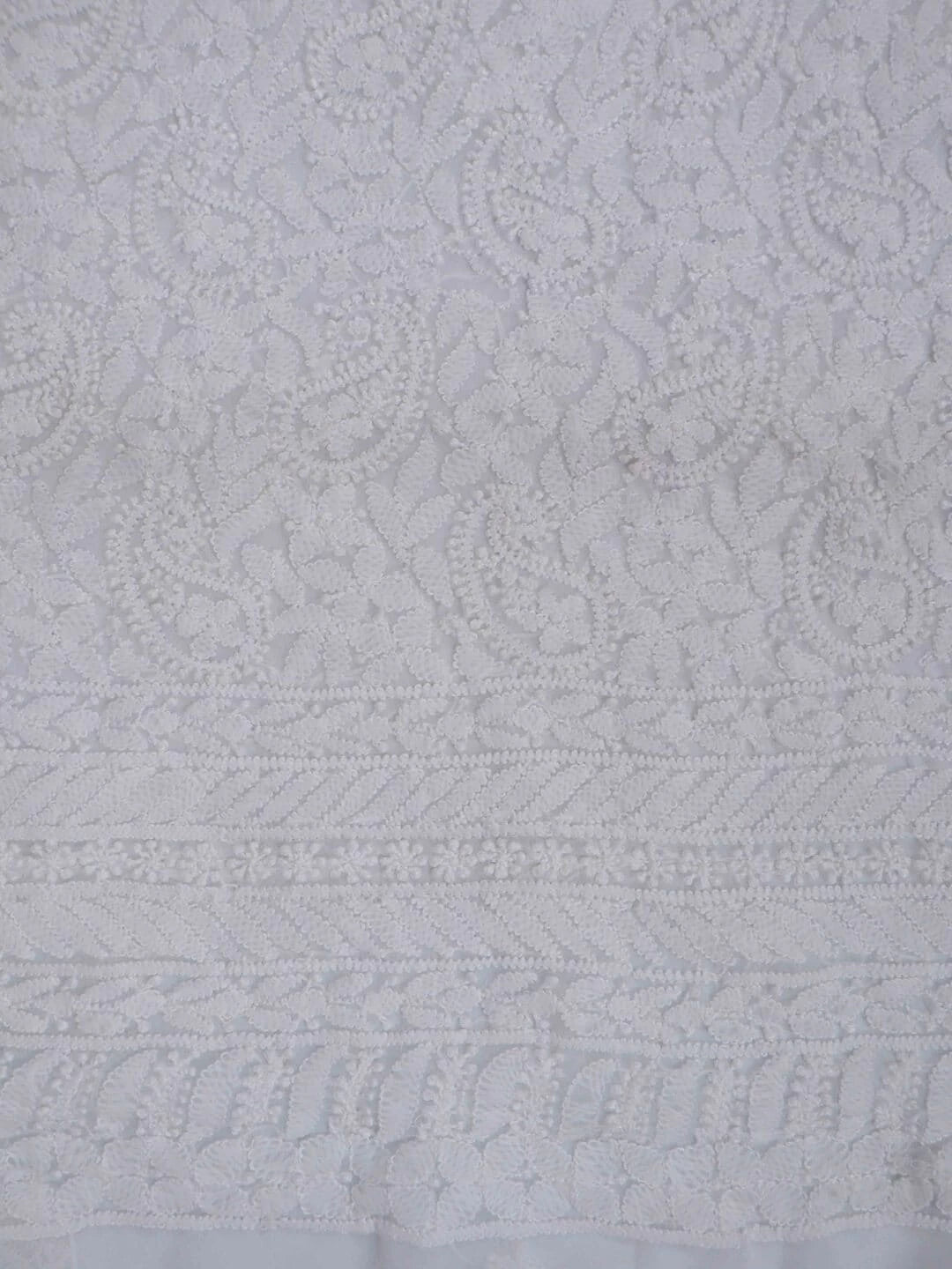 Ada Hand Embroidered White Georgette Lucknowi Chikankari Unstitched Kurta Piece A618888