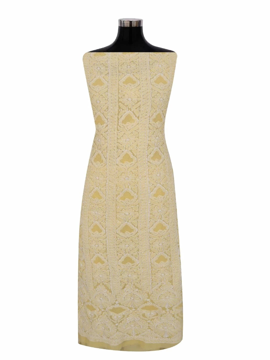 Ada Hand Embroidered Yellow Georgette Lucknowi Chikankari Unstitched Kurta Piece 01A271061