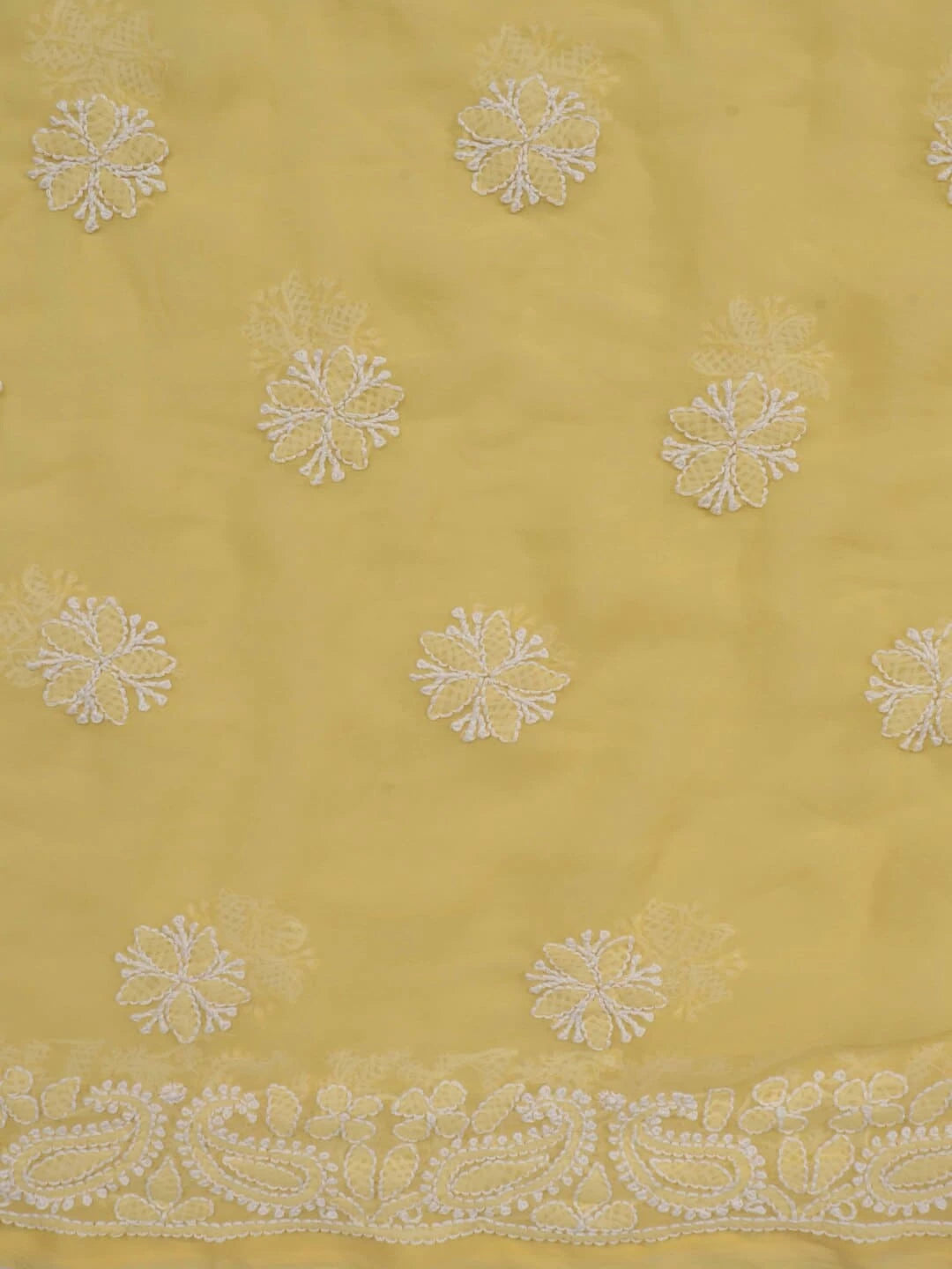 Ada Hand Embroidered Yellow Georgette Lucknowi Chikankari Unstitched Kurta Piece 01A271061