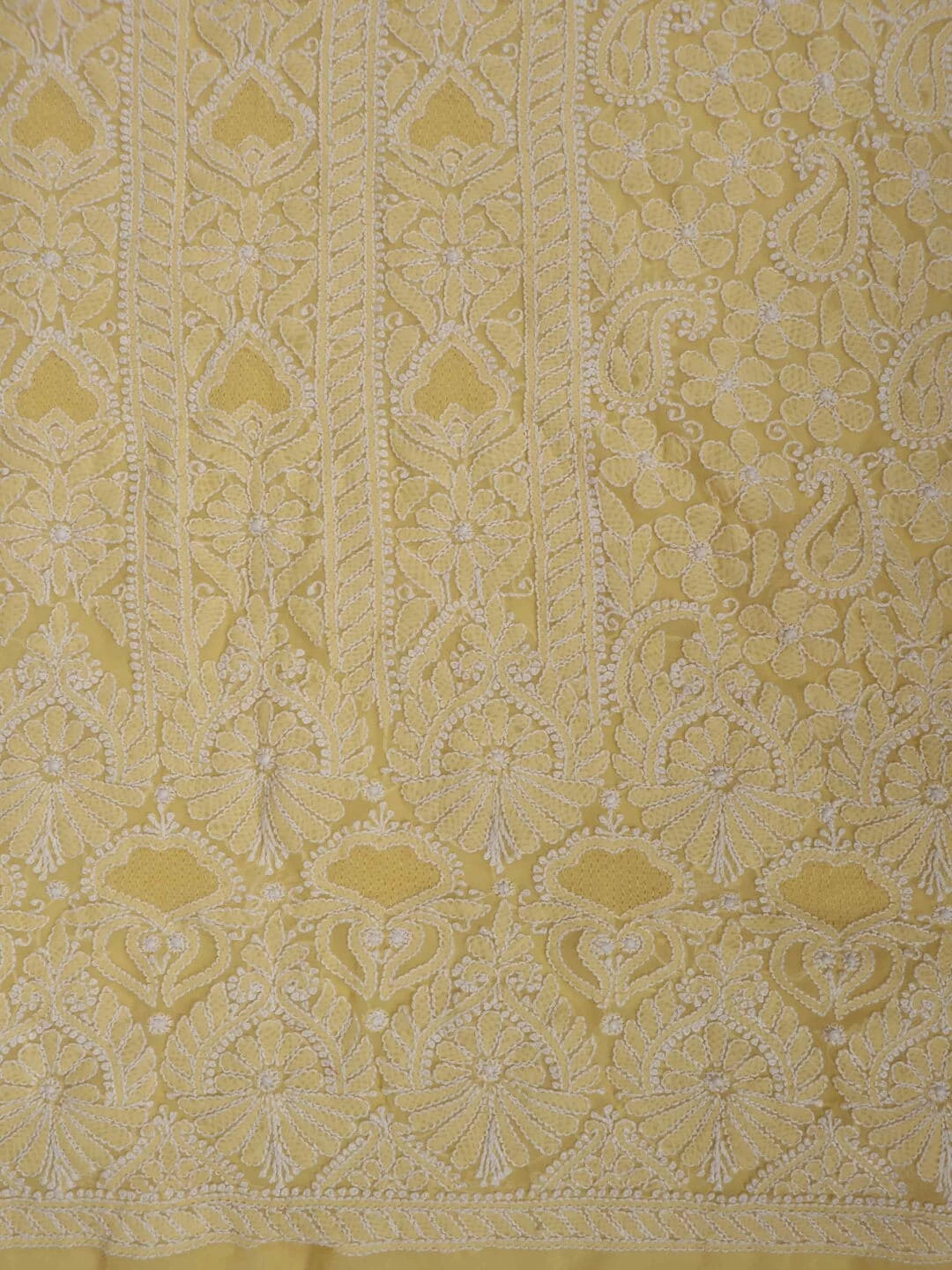 Ada Hand Embroidered Yellow Georgette Lucknowi Chikankari Unstitched Kurta Piece 01A271061
