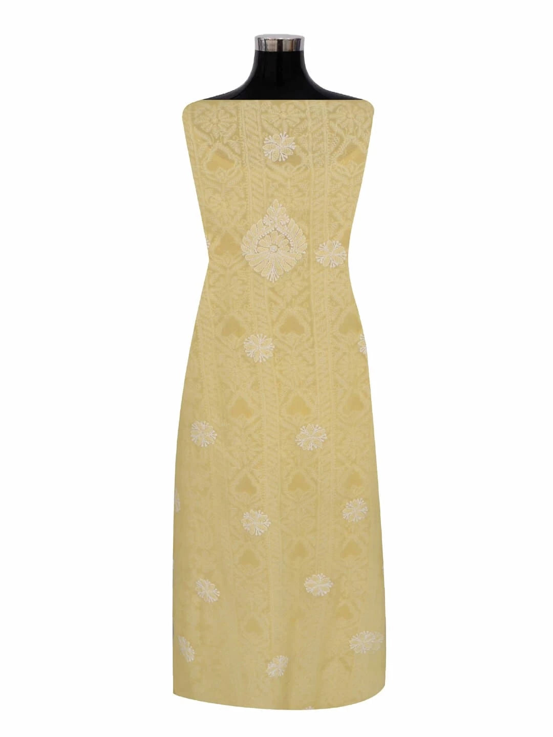 Ada Hand Embroidered Yellow Georgette Lucknowi Chikankari Unstitched Kurta Piece 01A271061