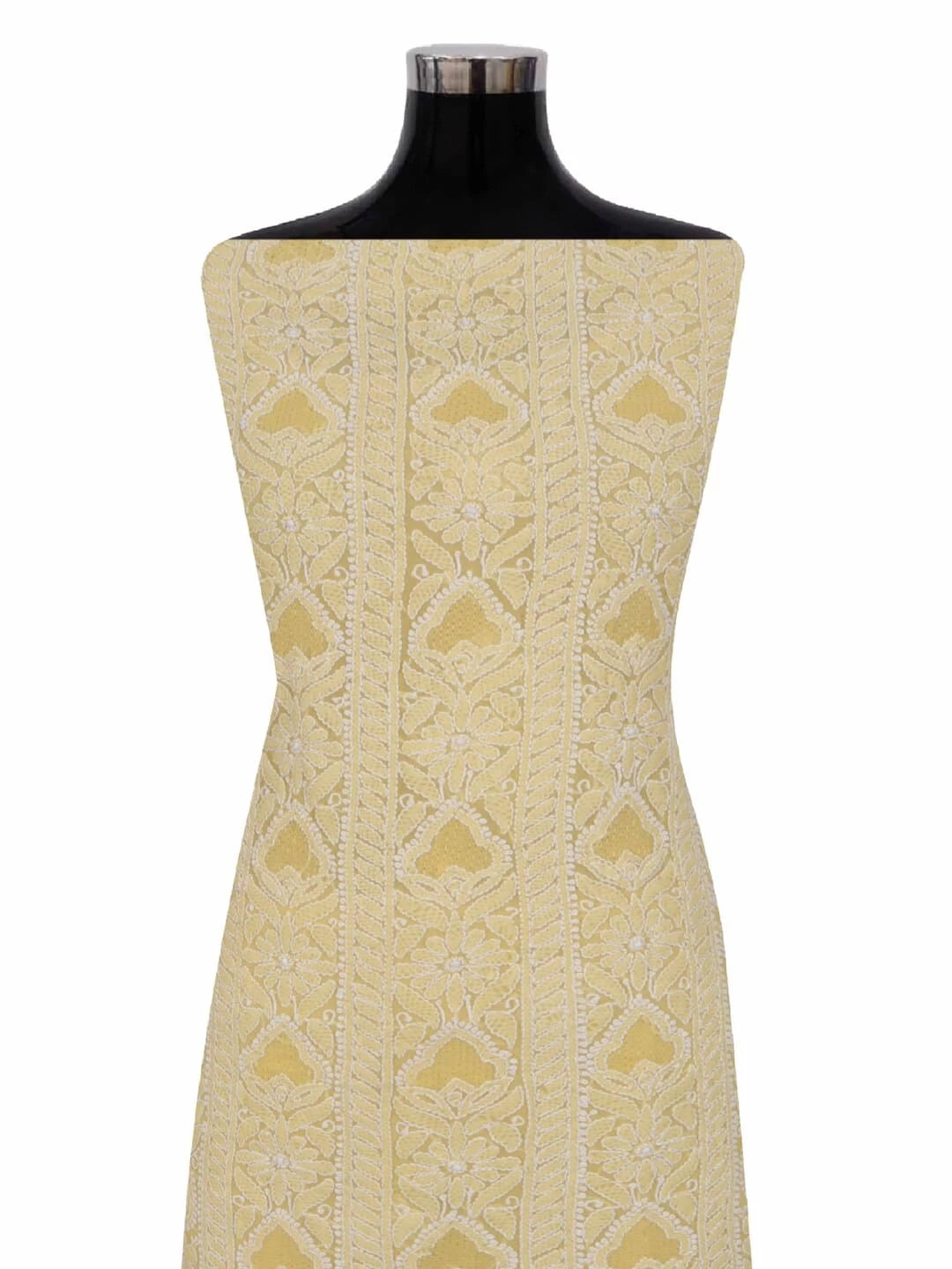 Ada Hand Embroidered Yellow Georgette Lucknowi Chikankari Unstitched Kurta Piece 01A271061