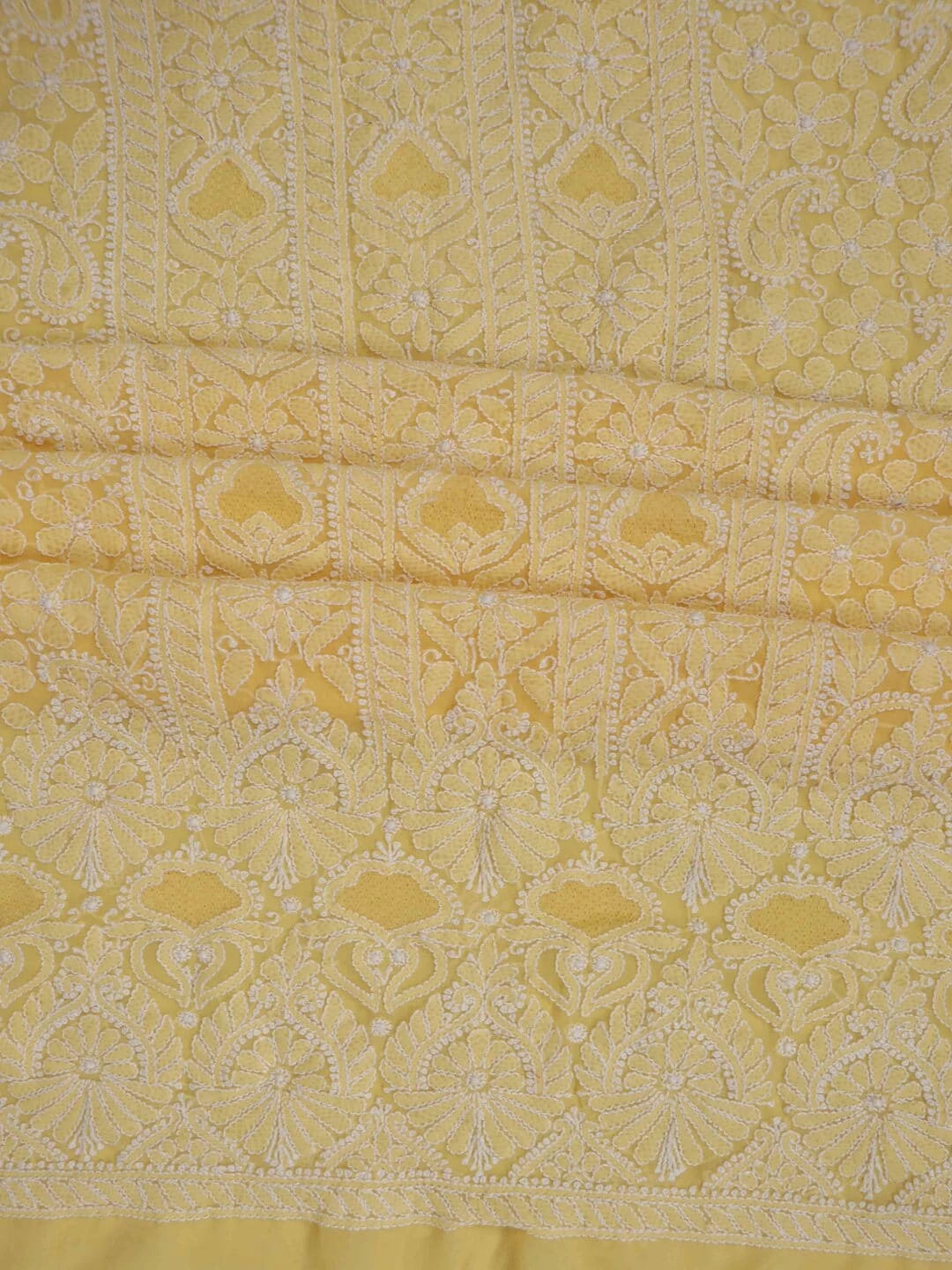 Ada Hand Embroidered Yellow Georgette Lucknowi Chikankari Unstitched Kurta Piece 01A271061