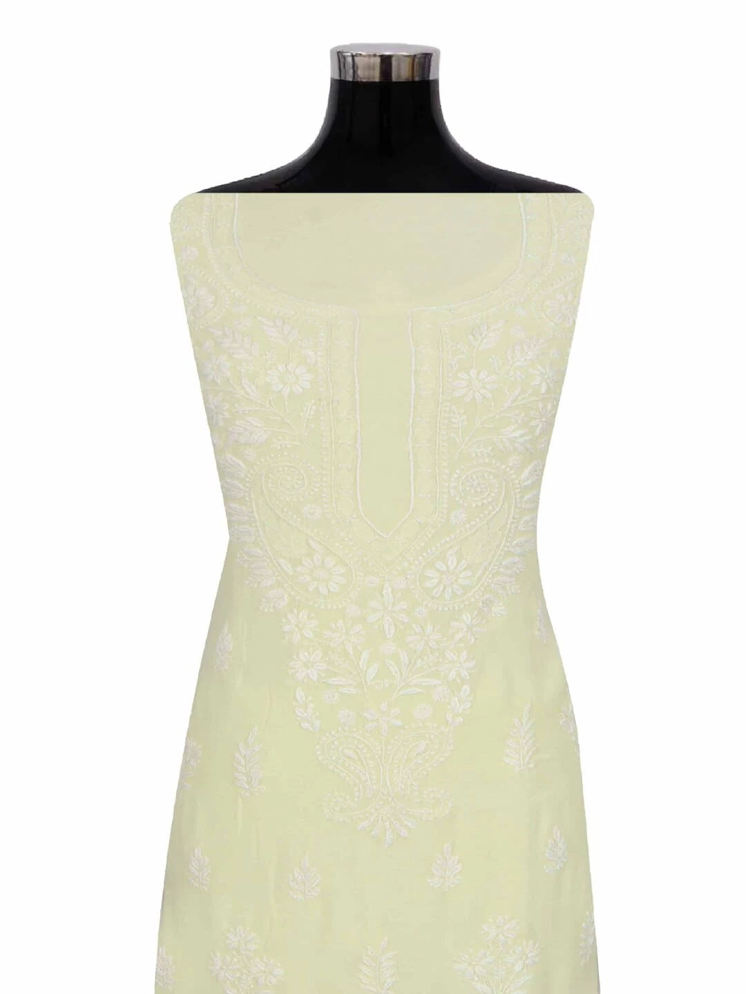 Ada Hand Embroidered Lemon Georgette Lucknowi Chikankari Unstitched Kurta Piece 01A238595