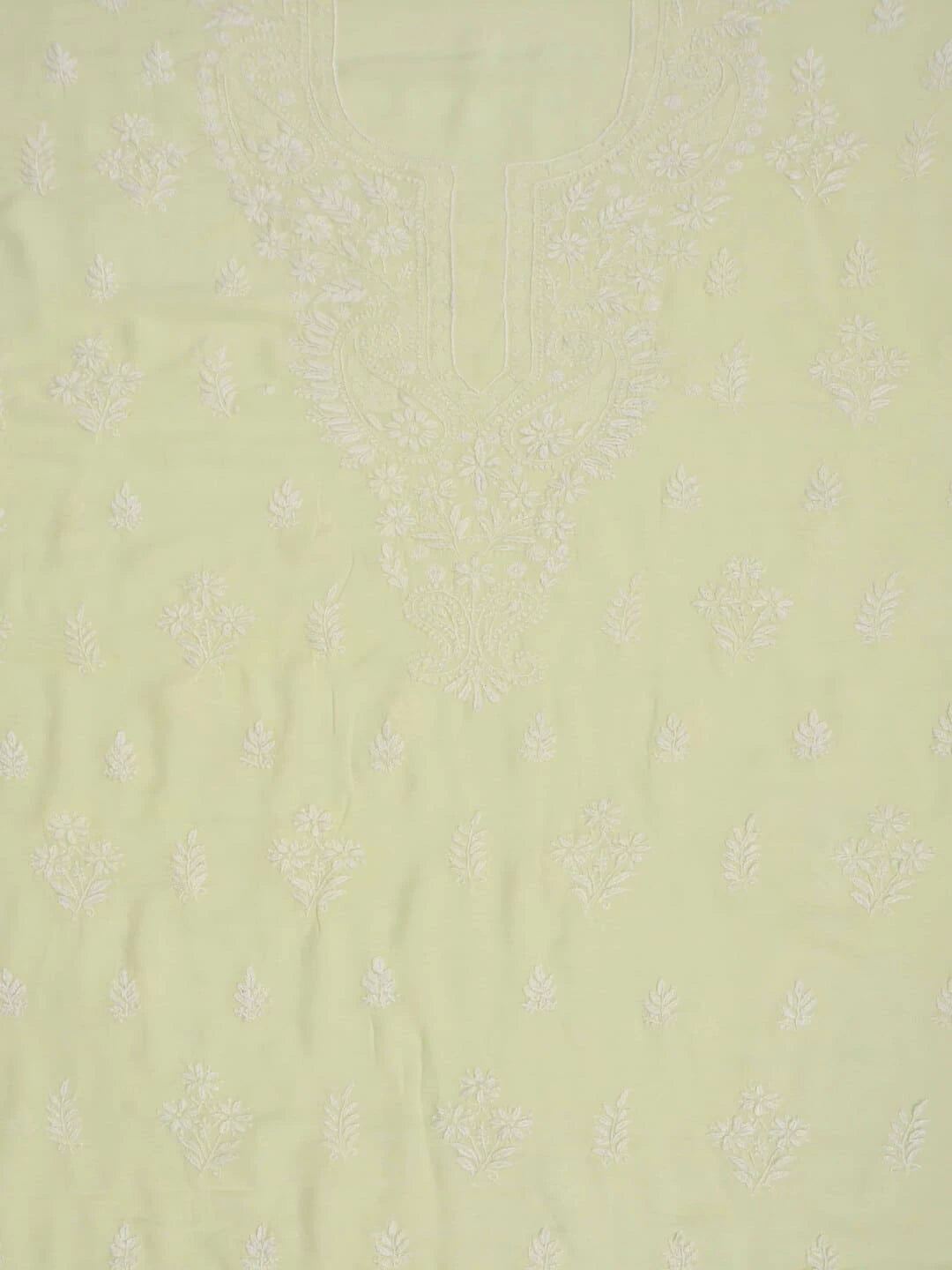 Ada Hand Embroidered Lemon Georgette Lucknowi Chikankari Unstitched Kurta Piece 01A238595