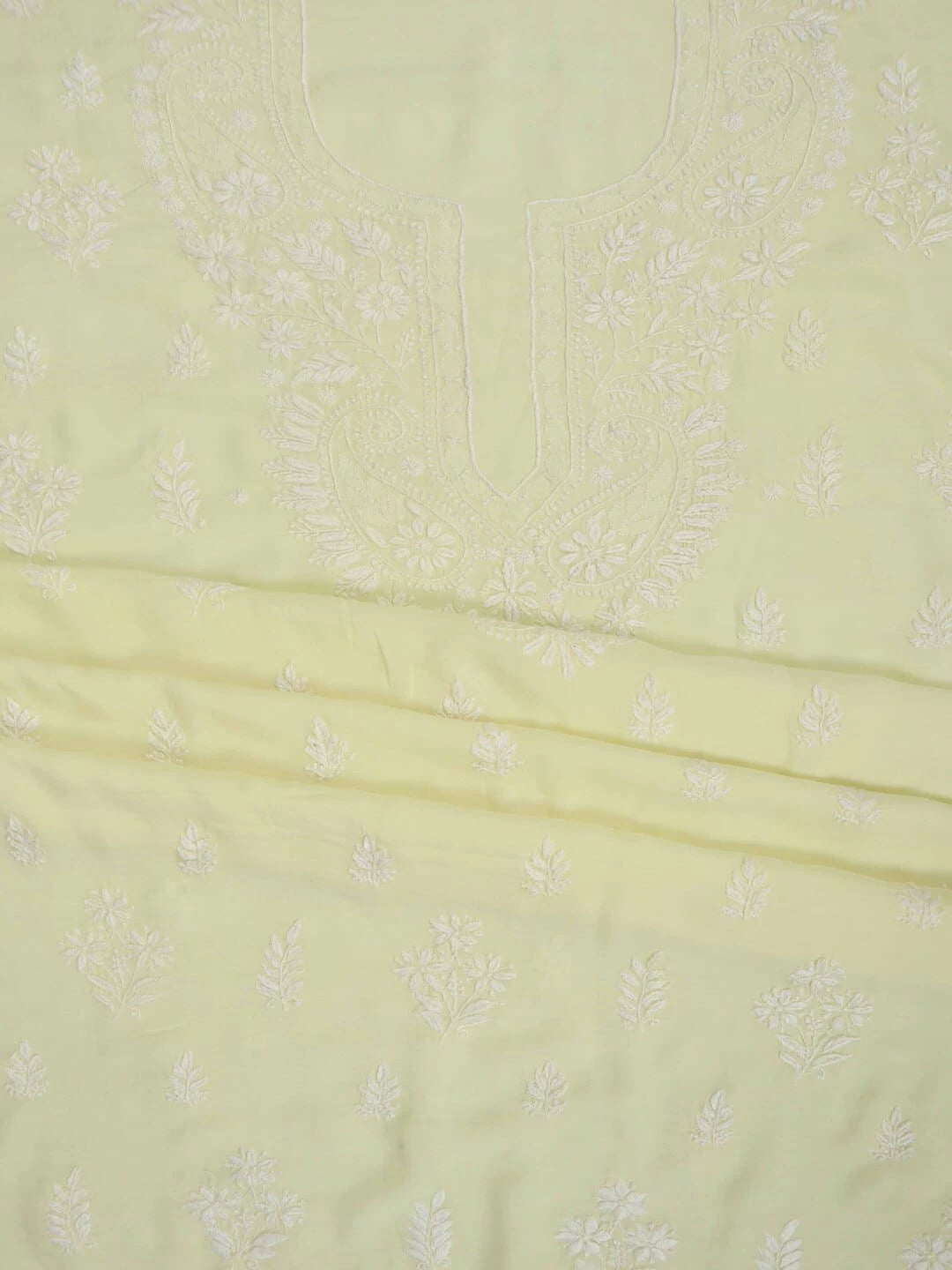 Ada Hand Embroidered Lemon Georgette Lucknowi Chikankari Unstitched Kurta Piece 01A238595