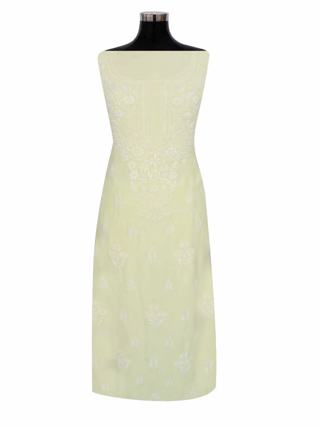 Ada Hand Embroidered Lemon Georgette Lucknowi Chikankari Unstitched Kurta Piece 01A238595