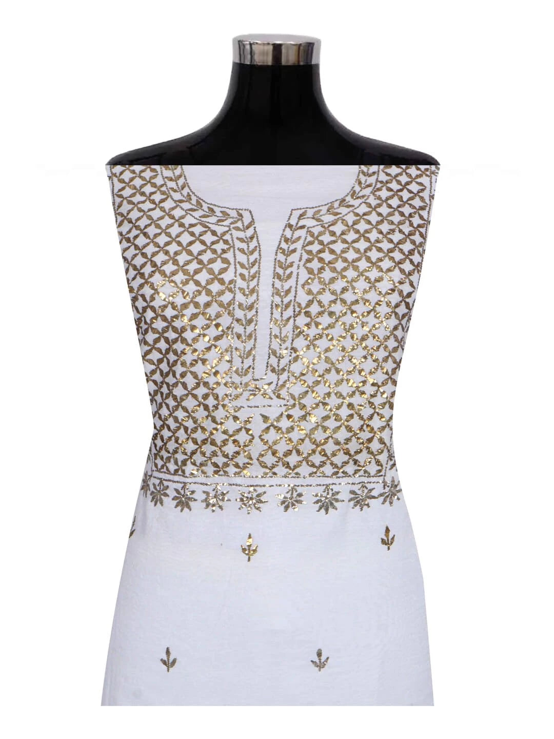 Ada Hand Embroidered Off White Chanderi Lucknowi Chikankari Unstitched Kurta Piece With Muqaish Work A414358