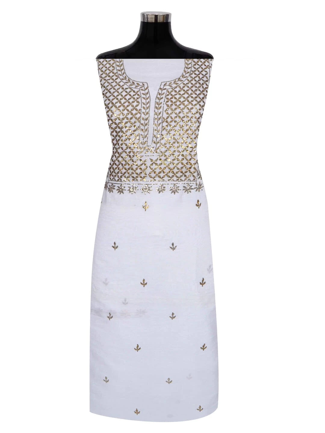 Ada Hand Embroidered Off White Chanderi Lucknowi Chikankari Unstitched Kurta Piece With Muqaish Work A414358
