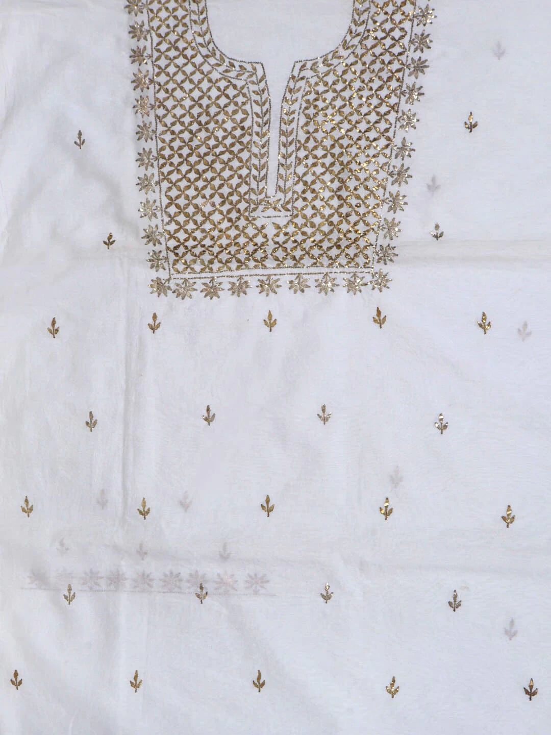 Ada Hand Embroidered Off White Chanderi Lucknowi Chikankari Unstitched Kurta Piece With Muqaish Work A414358