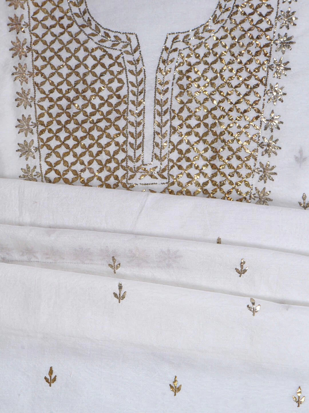 Ada Hand Embroidered Off White Chanderi Lucknowi Chikankari Unstitched Kurta Piece With Muqaish Work A414358