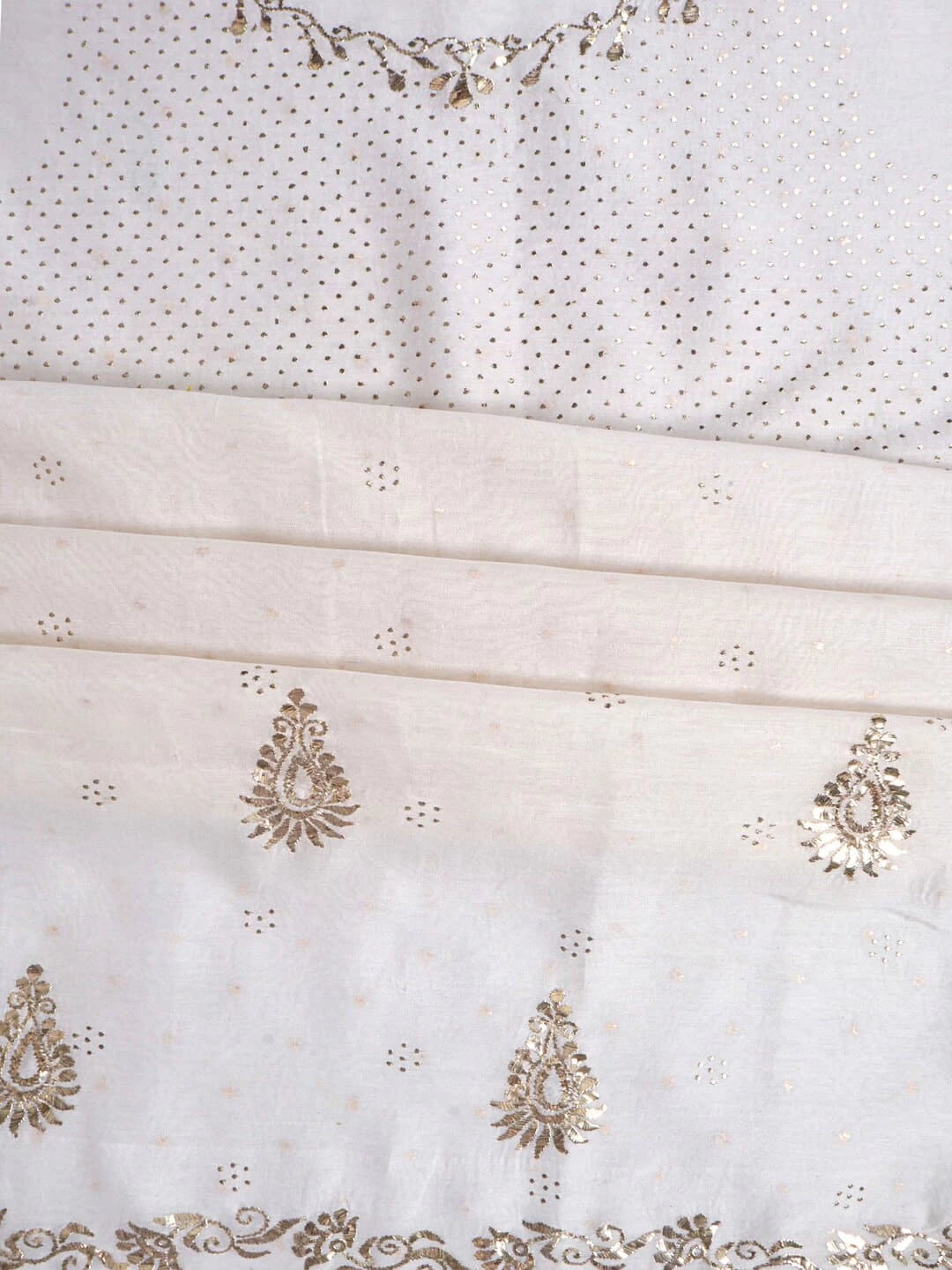Ada Hand Embroidered Off White Chanderi Lucknowi Chikankari Unstitched Kurta Piece With Muqaish Work A555310