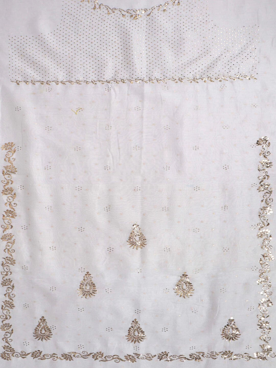 Ada Hand Embroidered Off White Chanderi Lucknowi Chikankari Unstitched Kurta Piece With Muqaish Work A555310