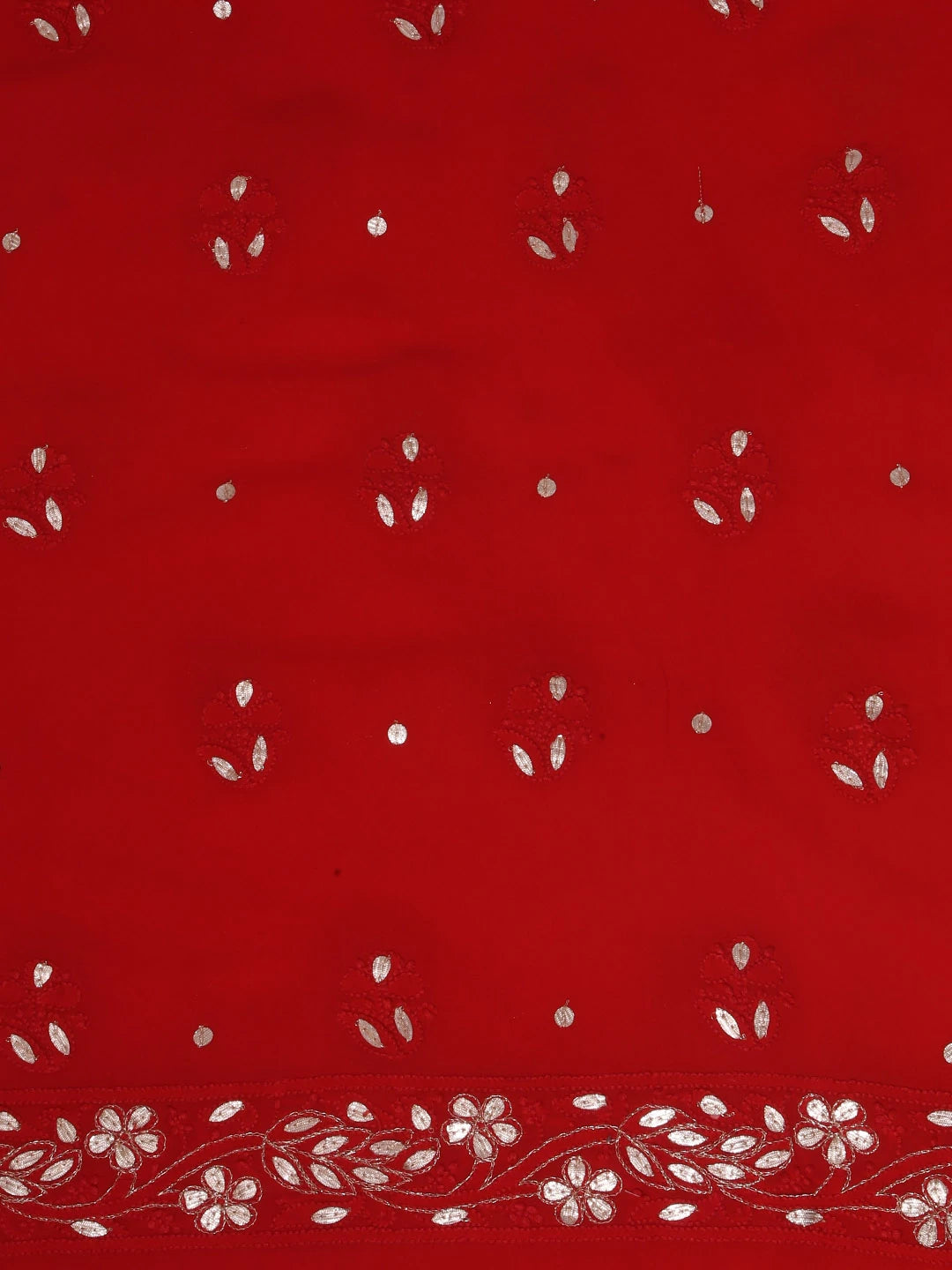Ada Hand Embroider Blood Red Georgette Lucknowi Chikankari Unstitched Kurta Piece With Gota Patti Work 01A234002
