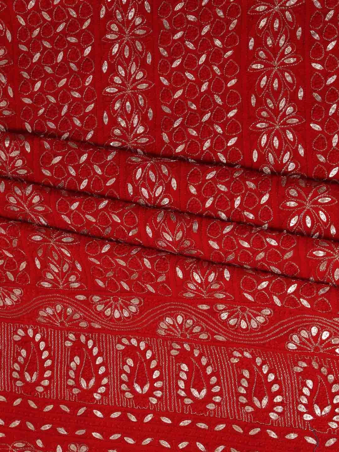 Ada Hand Embroider Blood Red Georgette Lucknowi Chikankari Unstitched Kurta Piece With Gota Patti Work 01A234002