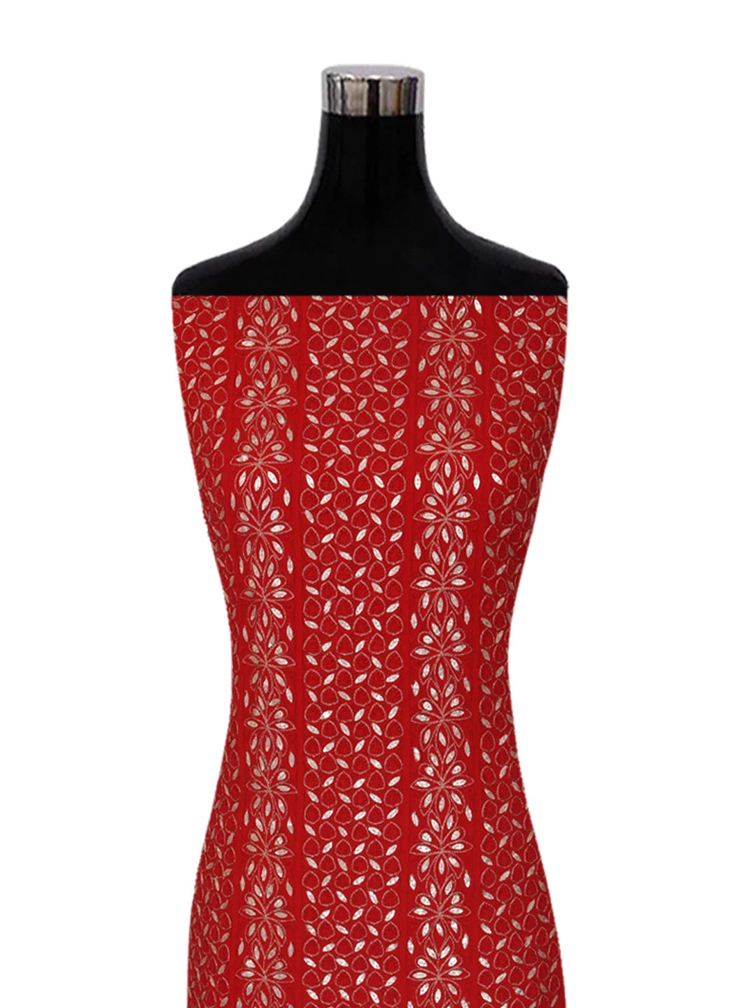Ada Hand Embroider Blood Red Georgette Lucknowi Chikankari Unstitched Kurta Piece With Gota Patti Work 01A234002