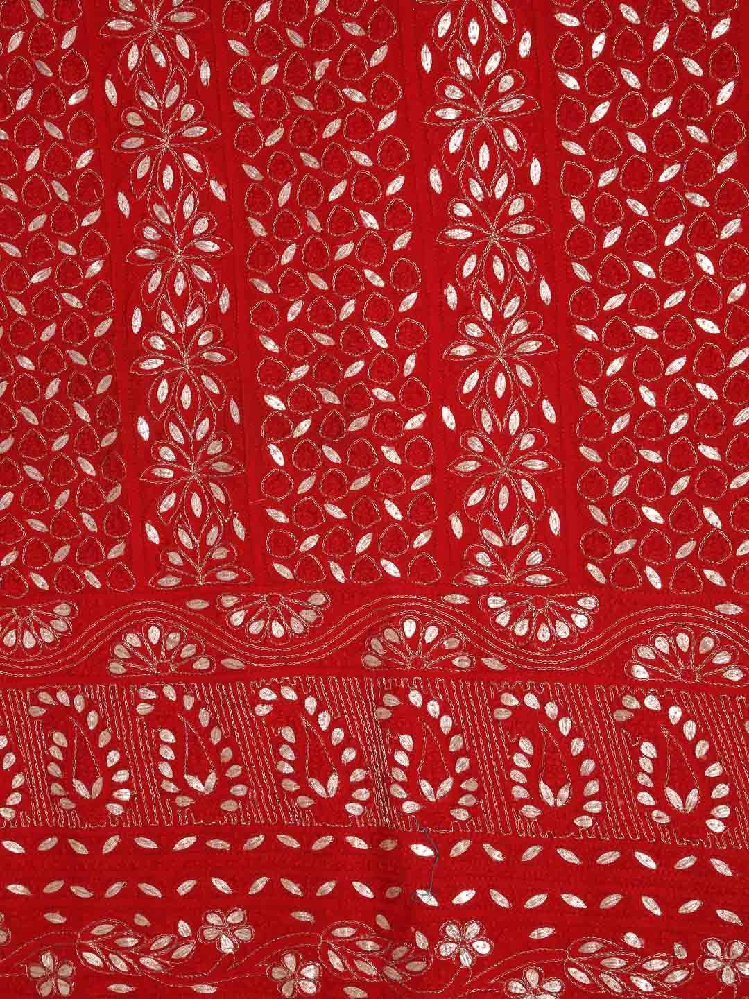 Ada Hand Embroider Blood Red Georgette Lucknowi Chikankari Unstitched Kurta Piece With Gota Patti Work 01A234002