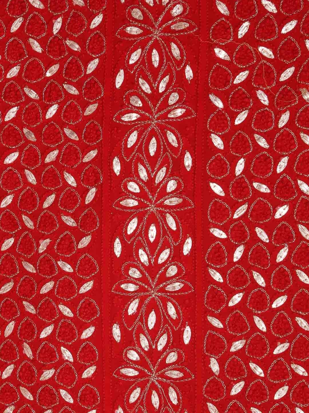 Ada Hand Embroider Blood Red Georgette Lucknowi Chikankari Unstitched Kurta Piece With Gota Patti Work 01A234002