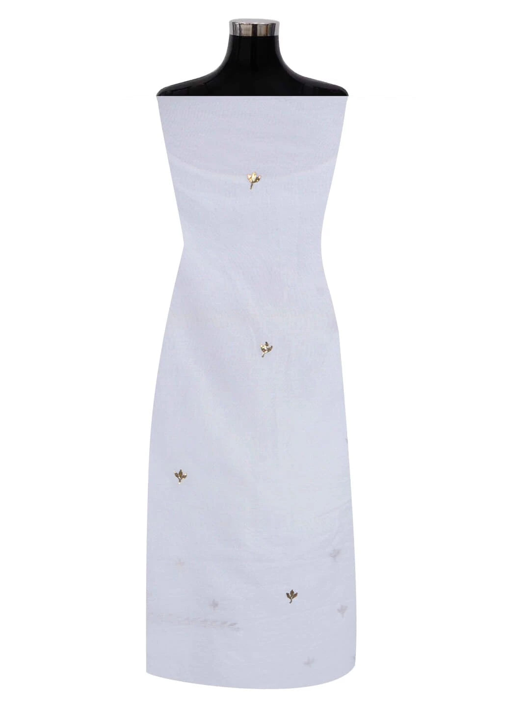Ada Hand Embroidered White Chanderi Lucknowi Chikankari Unstitched Kurta Piece With Muqaish Work A414356
