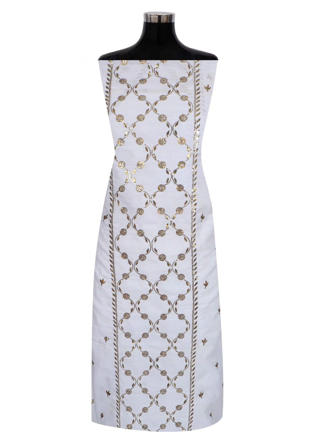 Ada Hand Embroidered White Chanderi Lucknowi Chikankari Unstitched Kurta Piece With Muqaish Work A414356