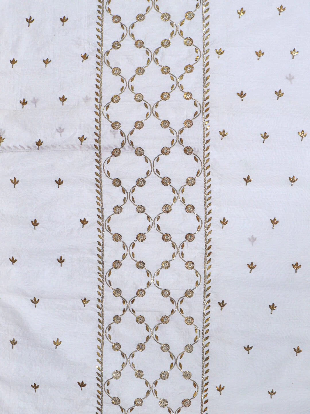 Ada Hand Embroidered White Chanderi Lucknowi Chikankari Unstitched Kurta Piece With Muqaish Work A414356