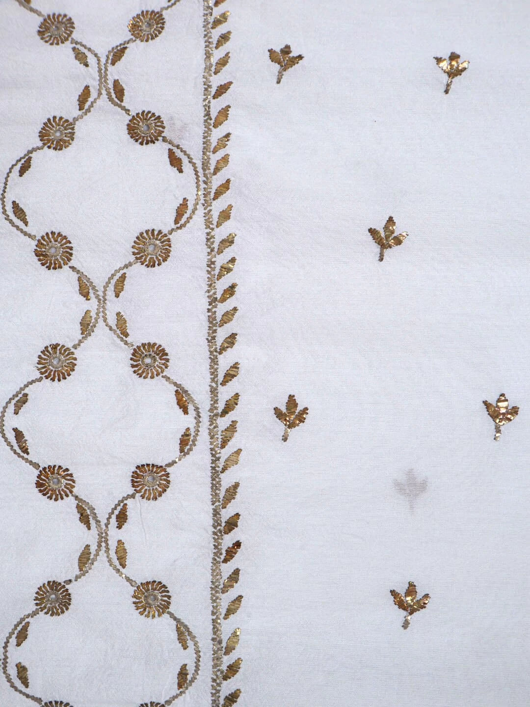 Ada Hand Embroidered White Chanderi Lucknowi Chikankari Unstitched Kurta Piece With Muqaish Work A414356