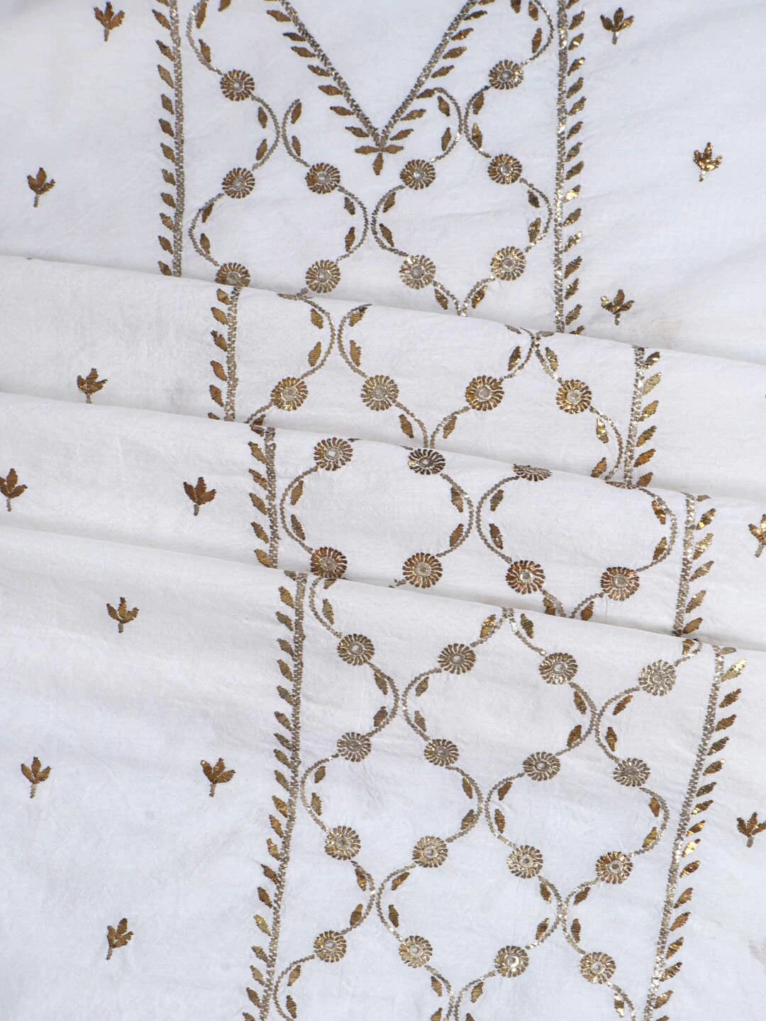 Ada Hand Embroidered White Chanderi Lucknowi Chikankari Unstitched Kurta Piece With Muqaish Work A414356