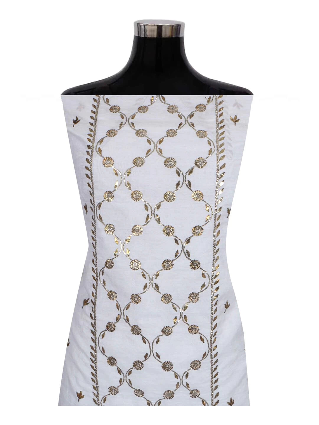 Ada Hand Embroidered White Chanderi Lucknowi Chikankari Unstitched Kurta Piece With Muqaish Work A414356