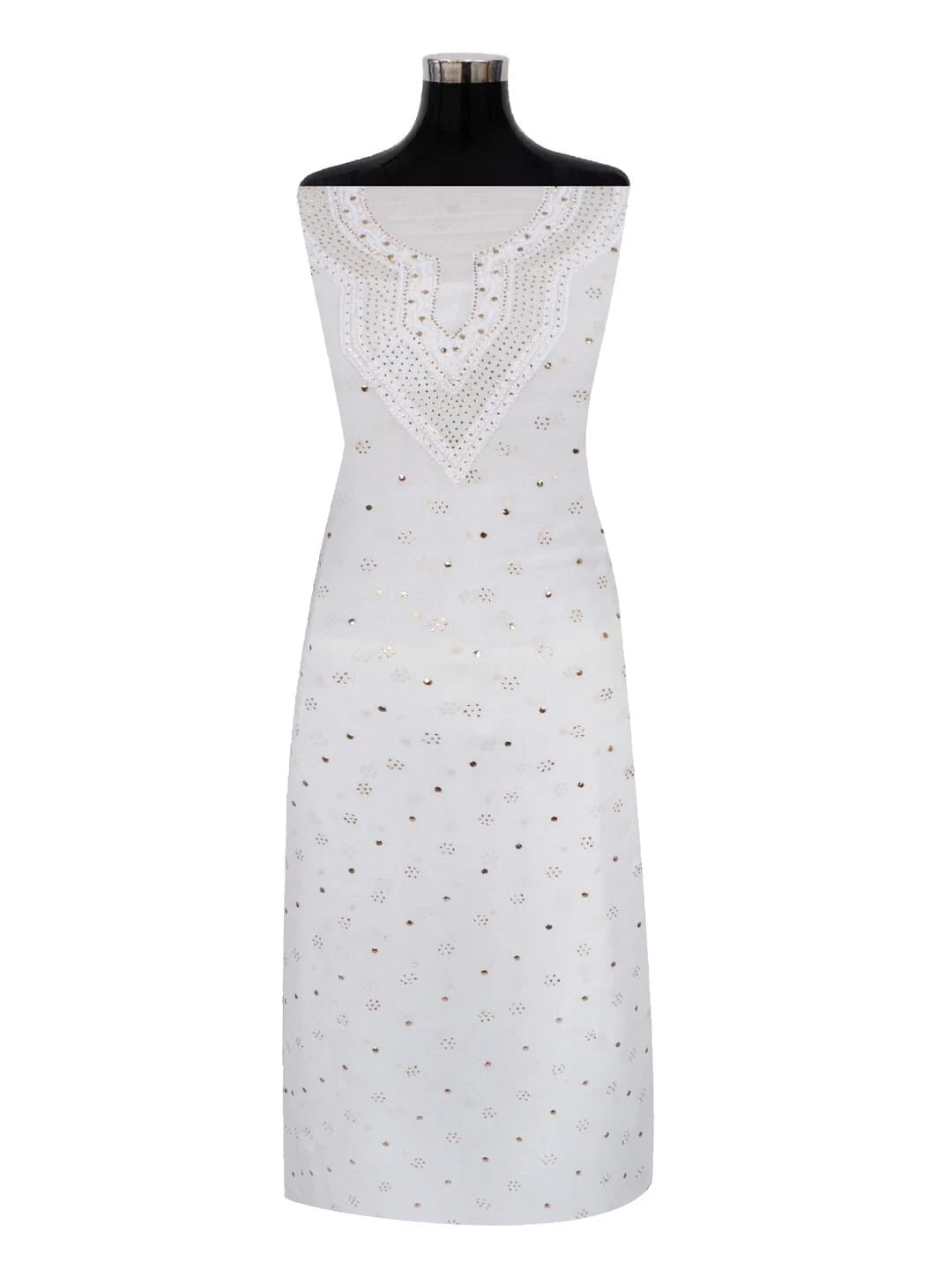 Ada Hand Embroidered White Georgette Lucknowi Chikankari Unstitched Kurta Piece With Muqaish Work A359575