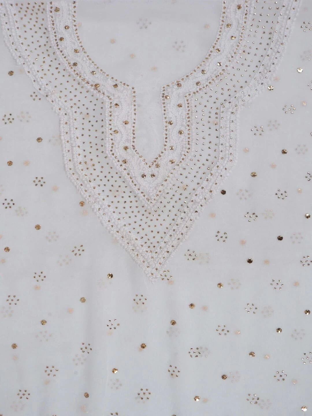 Ada Hand Embroidered White Georgette Lucknowi Chikankari Unstitched Kurta Piece With Muqaish Work A359575