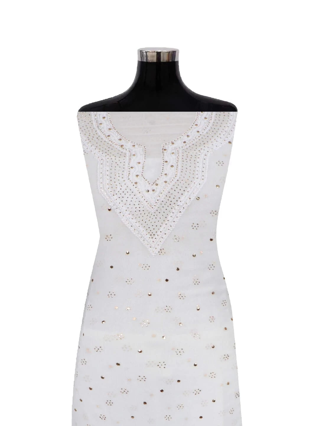 Ada Hand Embroidered White Georgette Lucknowi Chikankari Unstitched Kurta Piece With Muqaish Work A359575